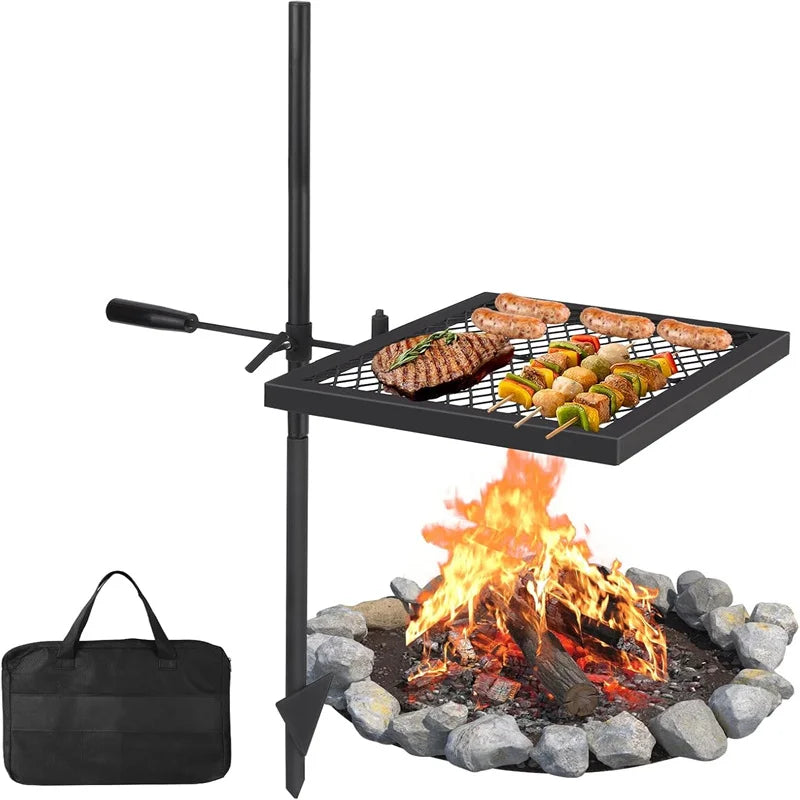 Swivel Campfire Grill Grate Heavy Duty Stainless Steel Portable Camping Essential