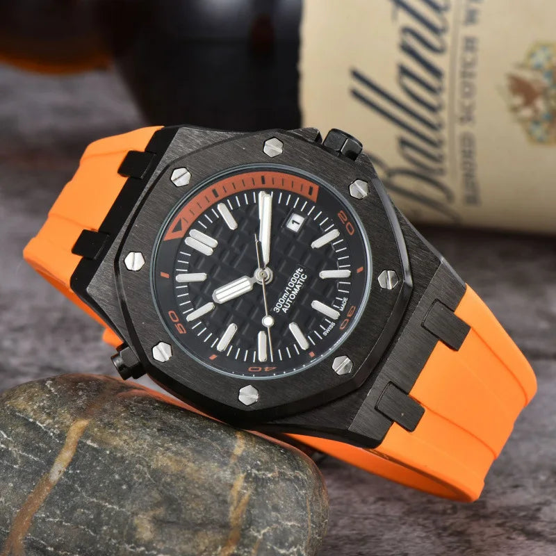 2025 Men's Luxury Quartz Watch Silicone Strap Sapphire Crystal Waterproof 100M Luminous Date Display Business Casual