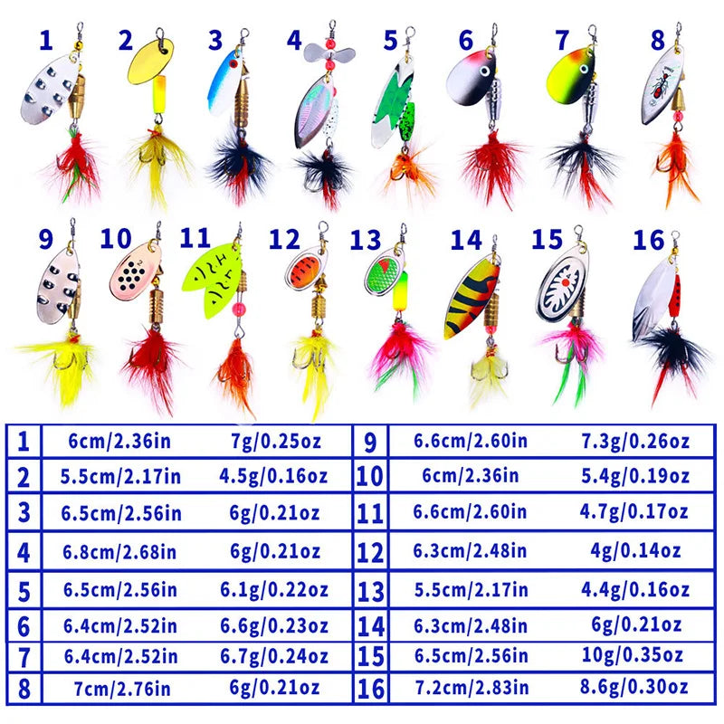 16PCS Fake Bait Spinner Lures Metal Bait Fishing Lure Spinnerbait Bass Trout Salmon Hard Metal Spinner Baits Kit With Tackle - Get Outside Today 25