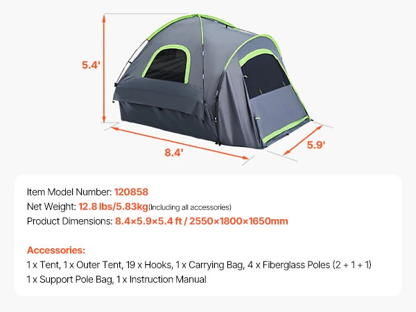 SucceBuy Pickup Truck Tent for Camping Waterproof PU2000 Truck Bed Camper Shell with Double Layer Design and Windows