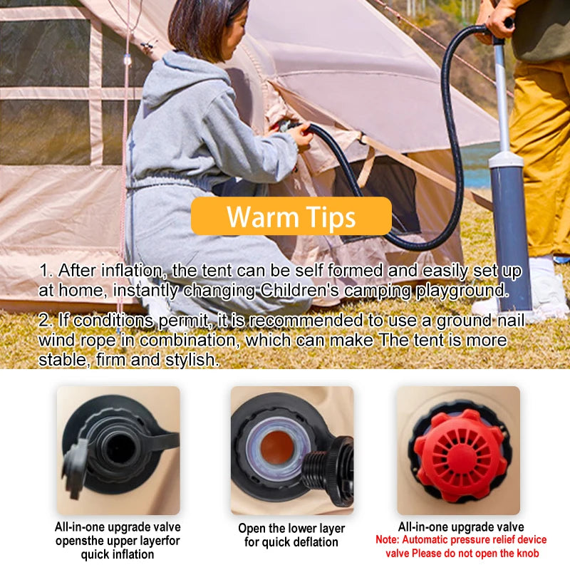 Inflatable Tent for Camping 6 to 8 Person Ultra Quick Setup Blow Up Tent 80.73 Square Feet 4 Season Inflatable Tent with Stove