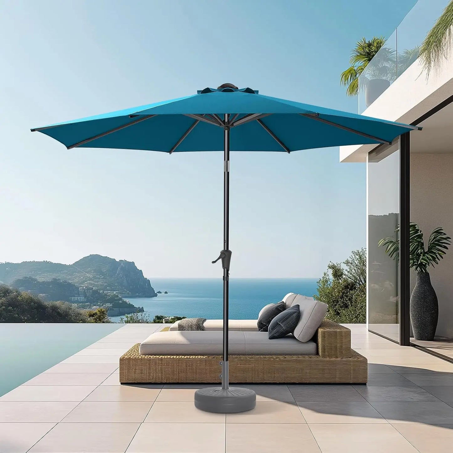 9ft Outdoor Patio Umbrella Market Table Pool Deck Umbrella UPF50 UV Protection with Push Button Tilt
