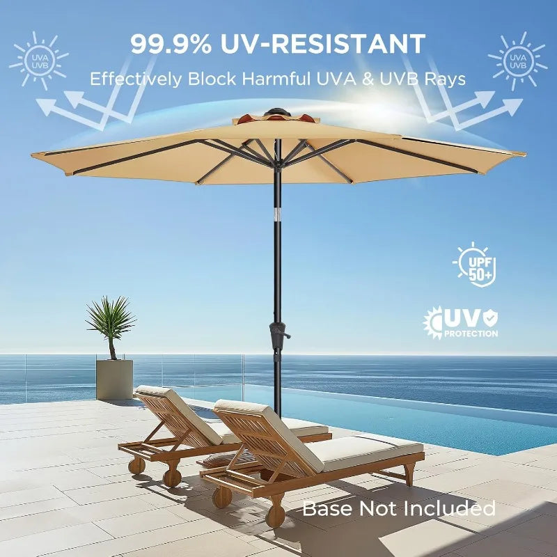 9ft Outdoor Patio Umbrella Market Table Pool Deck Umbrella UPF50 UV Protection with Push Button Tilt
