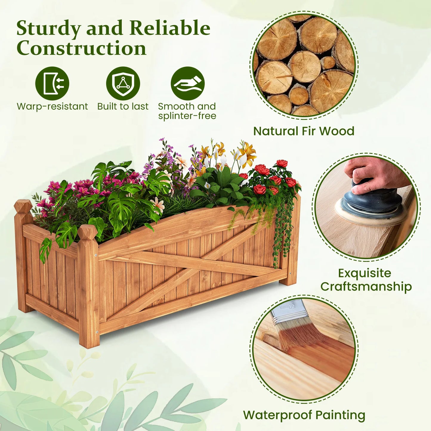 Wooden Raised Garden Bed Elevated Outdoor Planter Box with Drainage Holes for Patio and Balcony