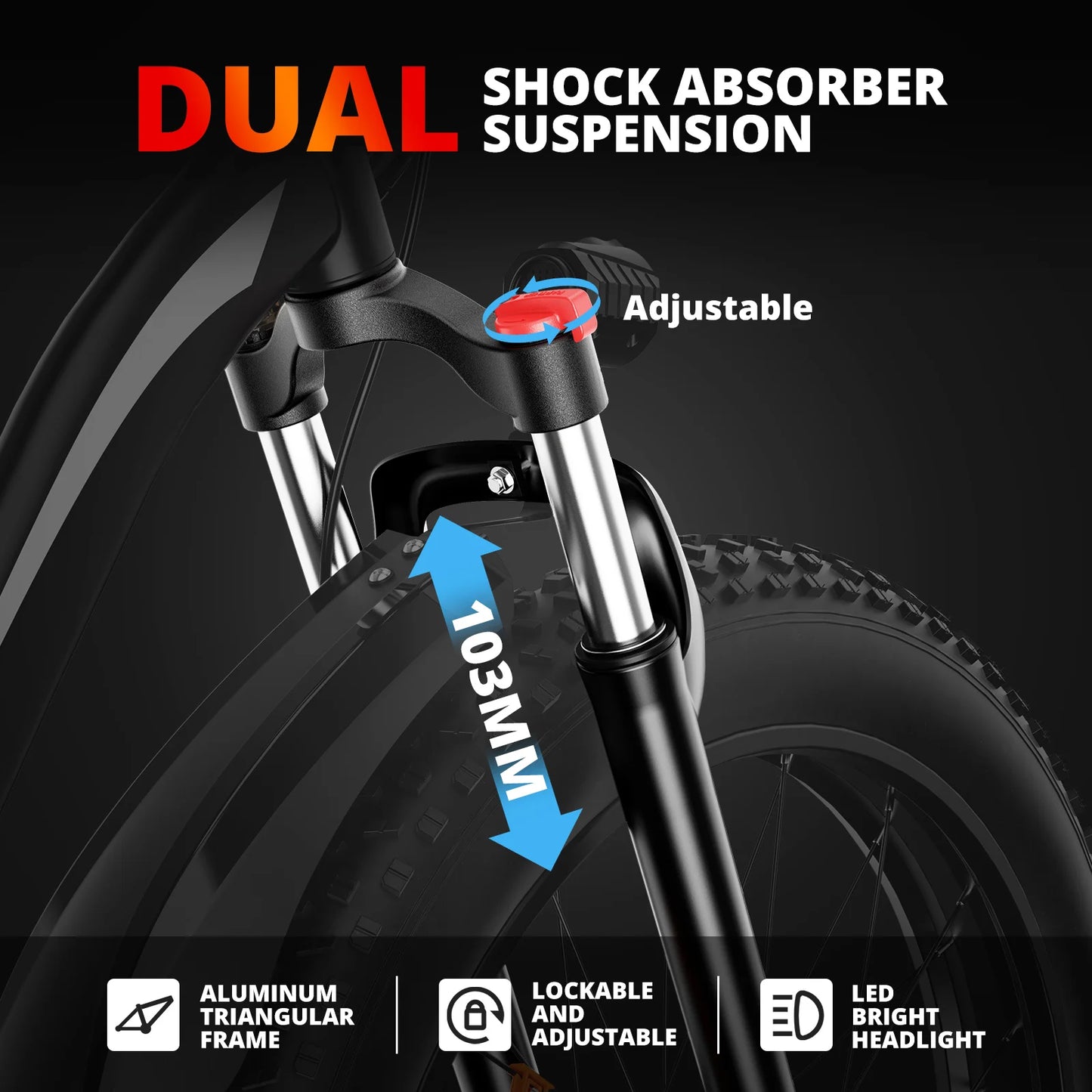 AMYET Electric Bike EB26 Adults Electric Bicycle Peak 1500W 48V 15AH e bike 26" Fat Tire Mountain Bike 31mph Electric Dirt Bike - Get Outside Today 25