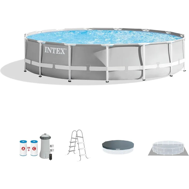 Intex 26723EH Prism Frame Premium Above Ground Swimming Pool Set: 15ft x 42in – Includes 1000 GPH Cartridge Filter Pump