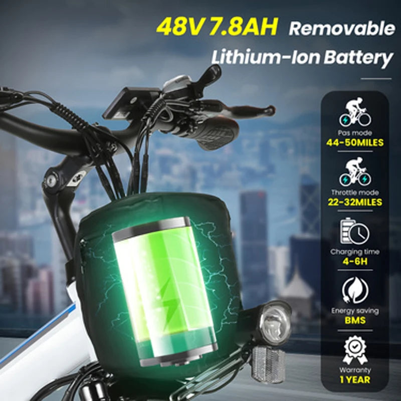 26 Inch Folding Electric Bike for Adults with 500 Watt Motor and 48 Volt Removable Battery Up to 50 Miles Range and Cruise Control