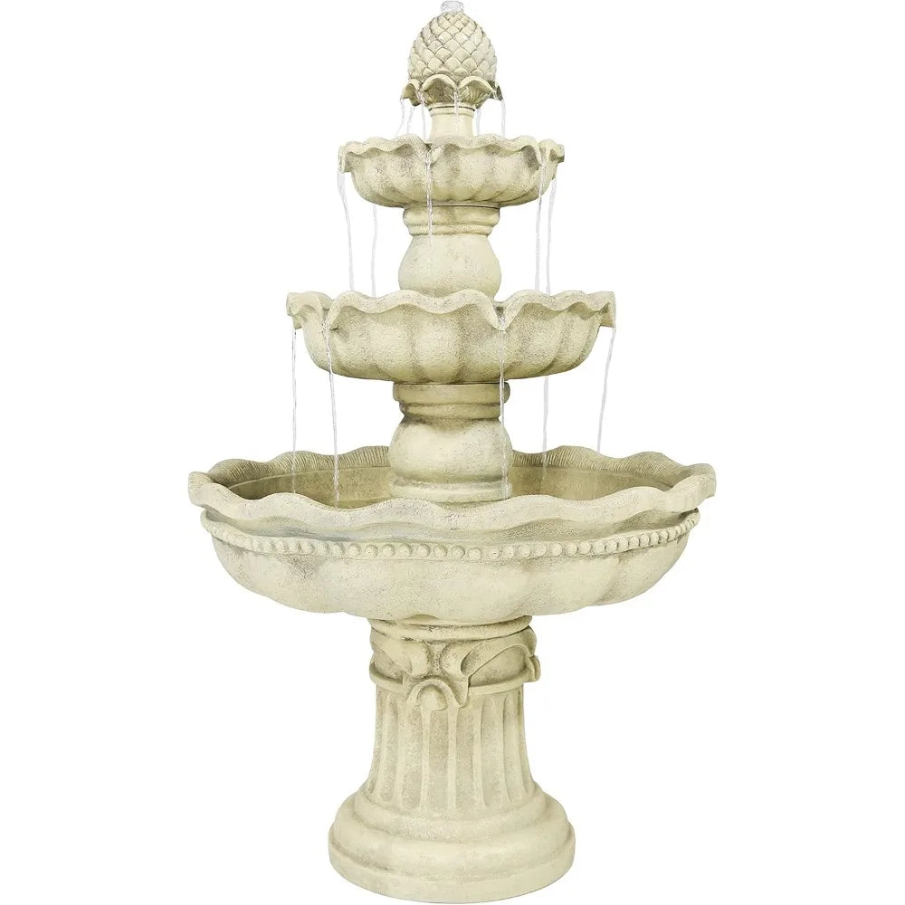 51 Inch Electric Water Fountain Outdoor Water Feature 3 Tier Fountain with Pineapple Top White