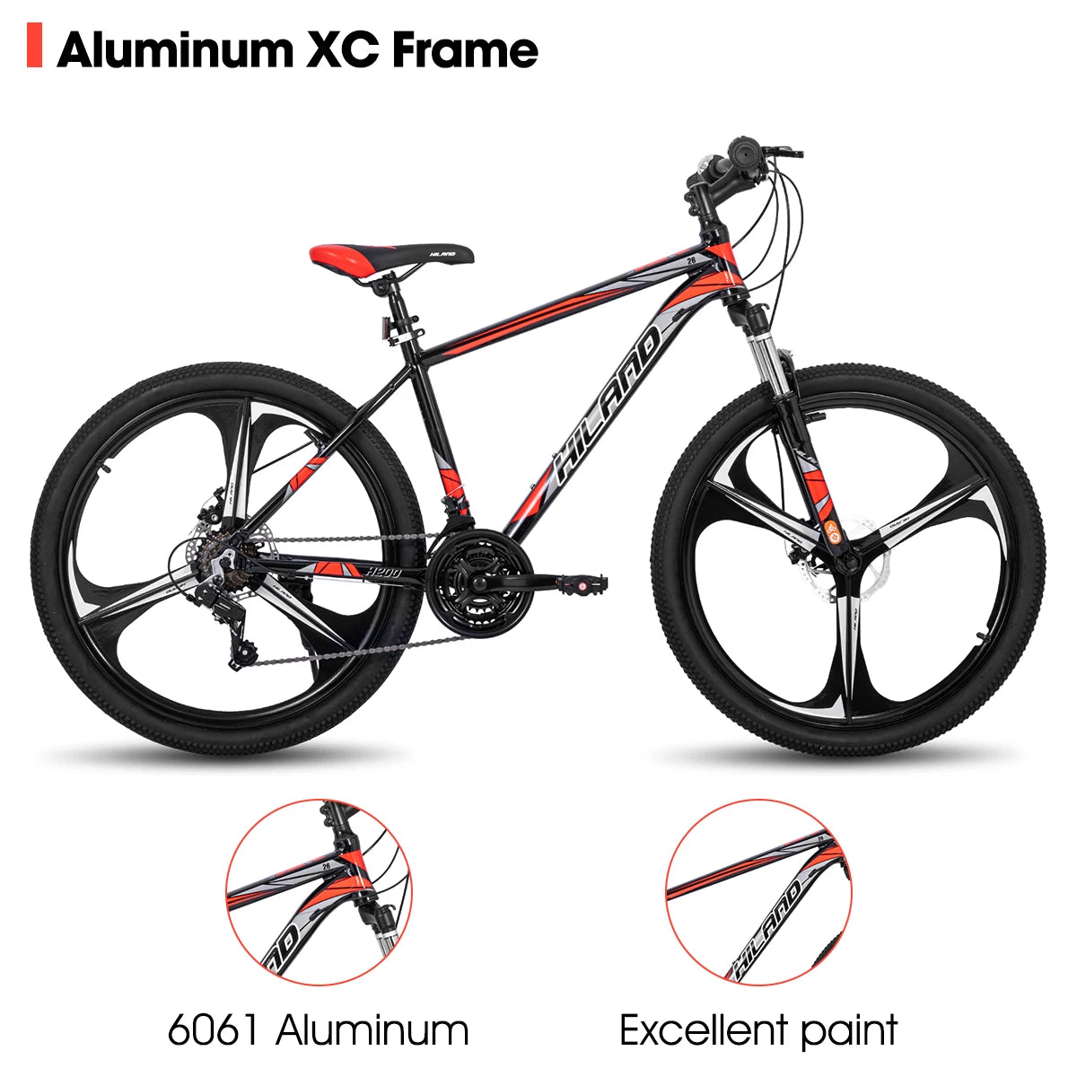 Hiland Mountain Bike Shimano 21 Speed Drivetrain Aluminum Frame 26 Inch Wheels Disc Brake for Men and Women