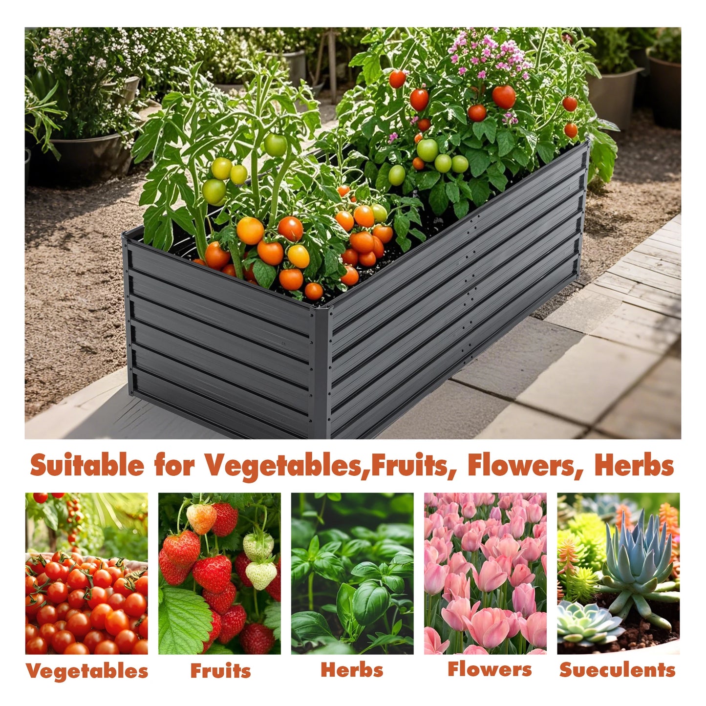 6x3x2 Feet Metal Raised Garden Bed Outdoor Reinforced Galvanized Rustproof Colored Steel Planter Boxes for Vegetables
