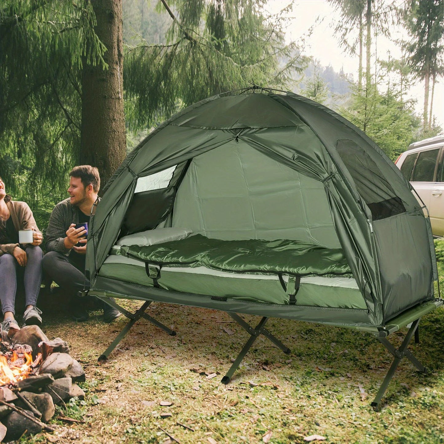 Outdoor 1-Person Folding Tent Elevated Camping Cot With Air Mattress Sleeping Bag - Get Outside Today 25