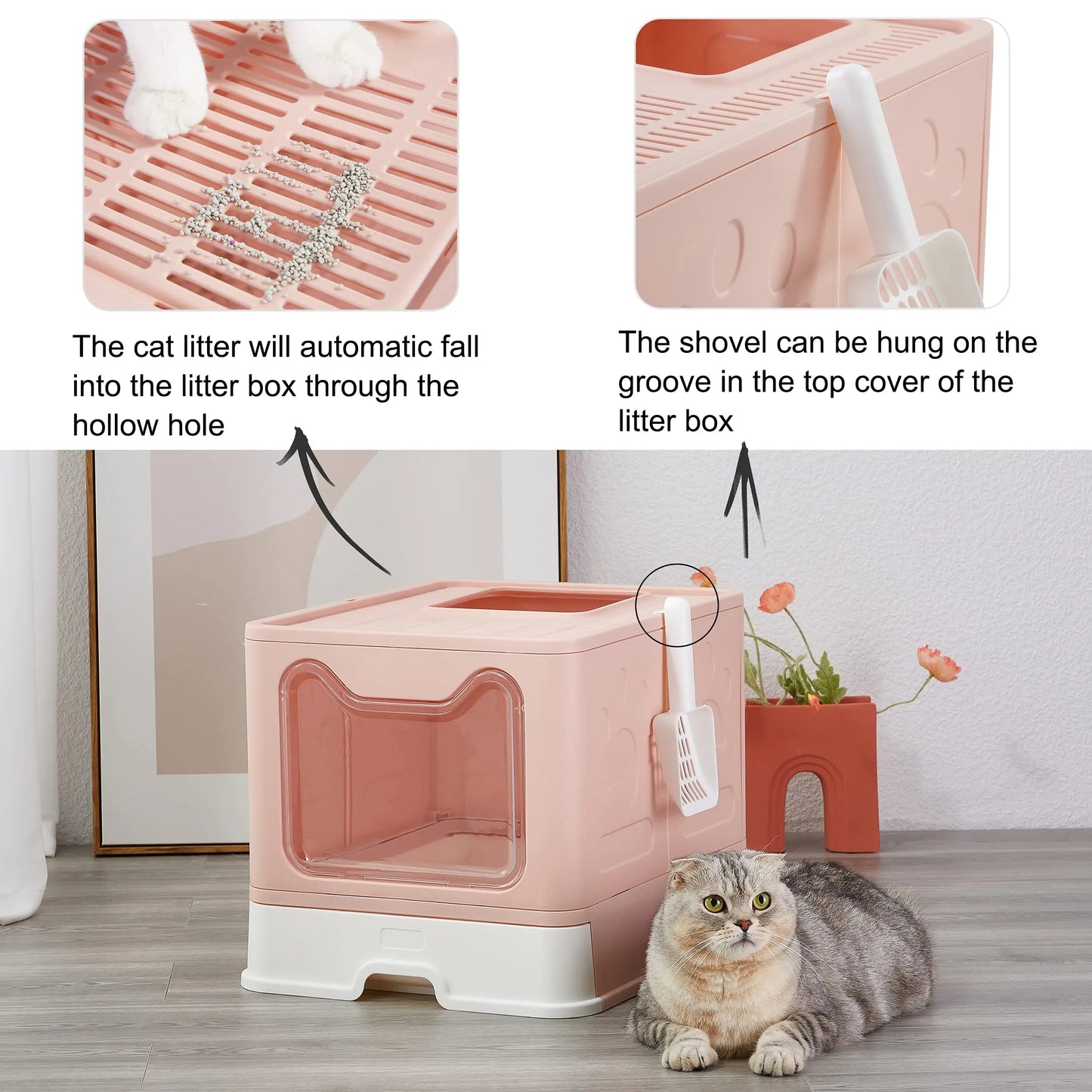 Collapsible Litter Pan with Lid Enclosed Litter Pan Top Entry Splash Proof Cat Toilet Easy to Clean with Litter Scoop