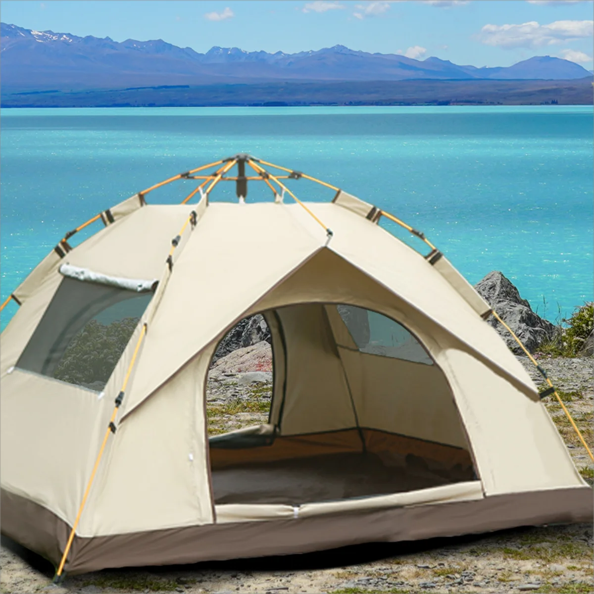 Outdoor Sunshade Self-Driving Travel Camping Tent with Two Doors and Two Windows