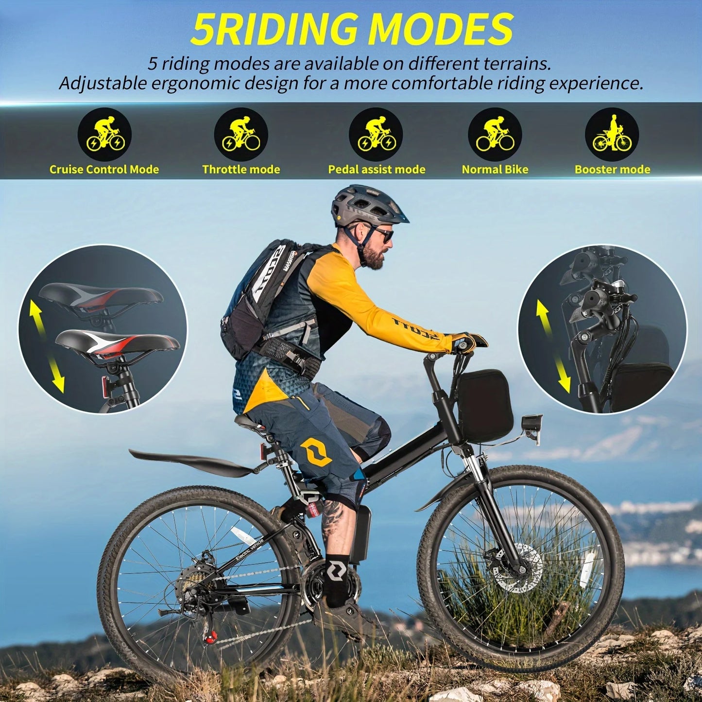 26 Inch Folding Electric Bike for Adults with 500 Watt Motor and 48 Volt Removable Battery Up to 50 Miles Range and Cruise Control