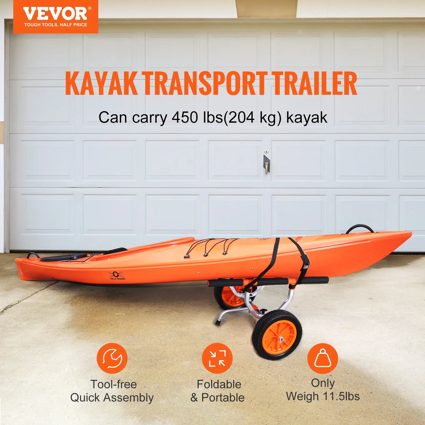 VEVOR Kayak Cart 450 Pounds Detachable Canoe Trolley Cart with 12 Inch Tires Adjustable Width for Paddleboards Float Mats and Jon Boats