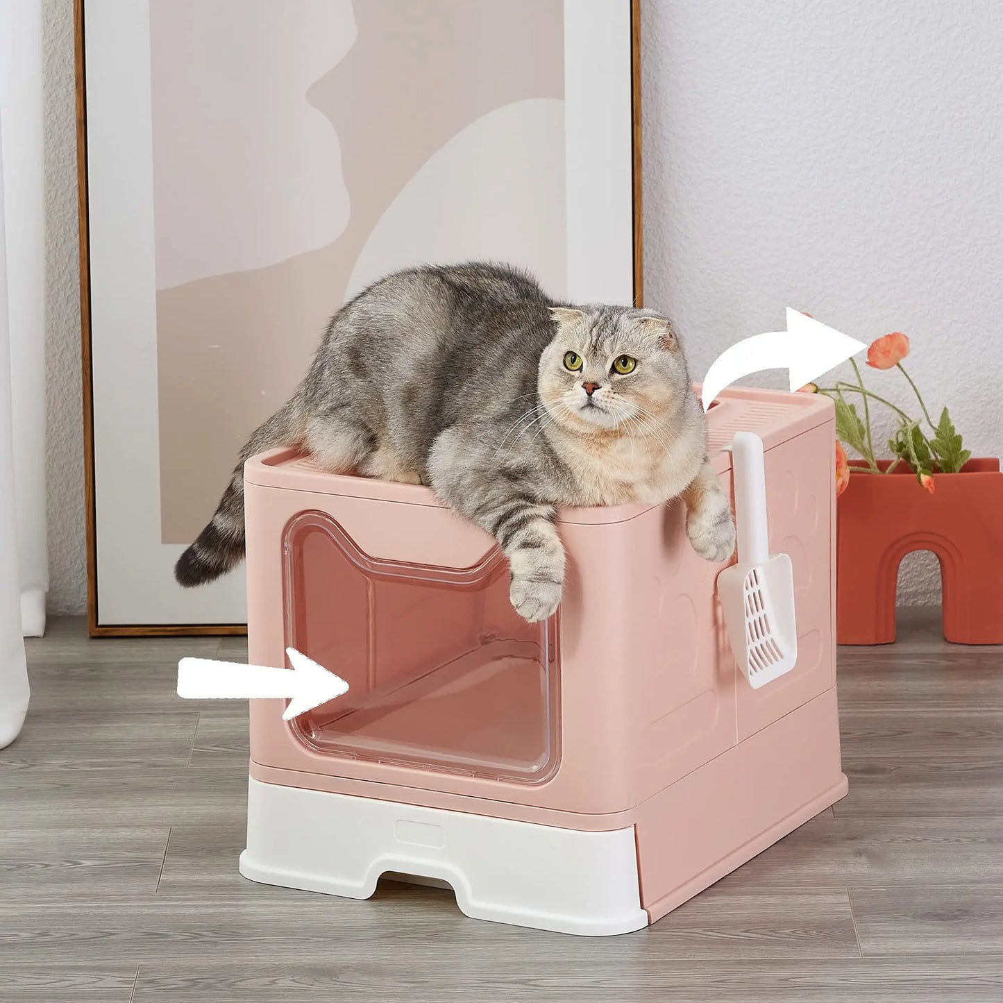 Collapsible Litter Pan with Lid Enclosed Litter Pan Top Entry Splash Proof Cat Toilet Easy to Clean with Litter Scoop