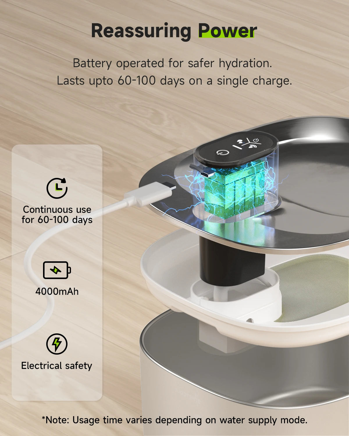 Wireless Cat Water Fountain Stainless Steel 4L Cordless