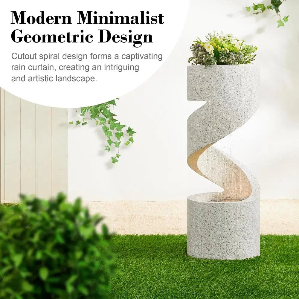 LED Outdoor Water Fountain Decorative Tiered Spiral Curved Waterfall Feature Planter with Relaxing Sound and Durable Resin Garden Accent