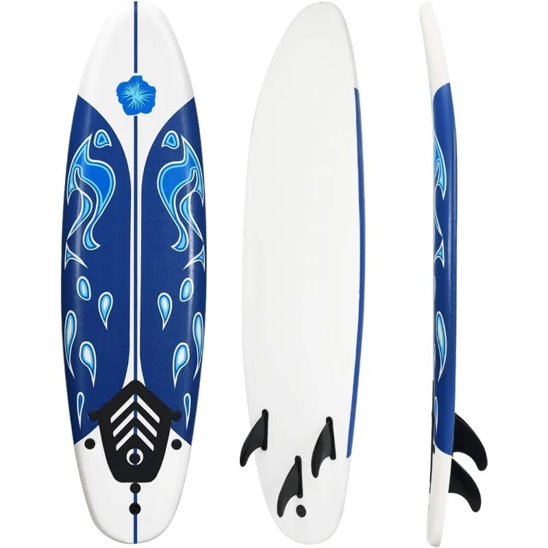 Giantex 6' Surfboard Surfing Surf Beach Ocean Body Foamier Board with Removable Fins, Great Beginner Board for Kids