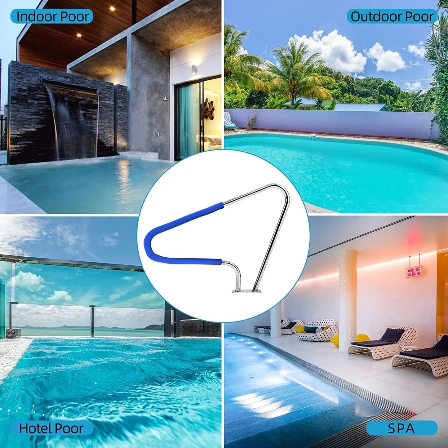 Pool Rail 49.5" x 34" Pool Railings 304 Stainless Steel 385 LBS Load Capacity, Non-Slip Swimming Pool Handrail with Blue Handle - Get Outside Today 25