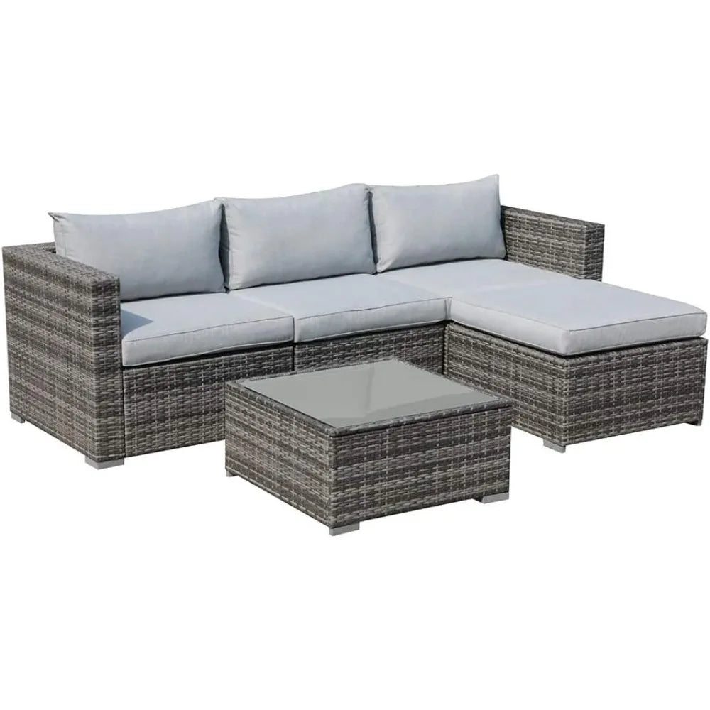 5 Piece Outdoor Patio Furniture Set Sectional Conversation All Weather Cushions Backyard Porch Garden Poolside Balcony Set