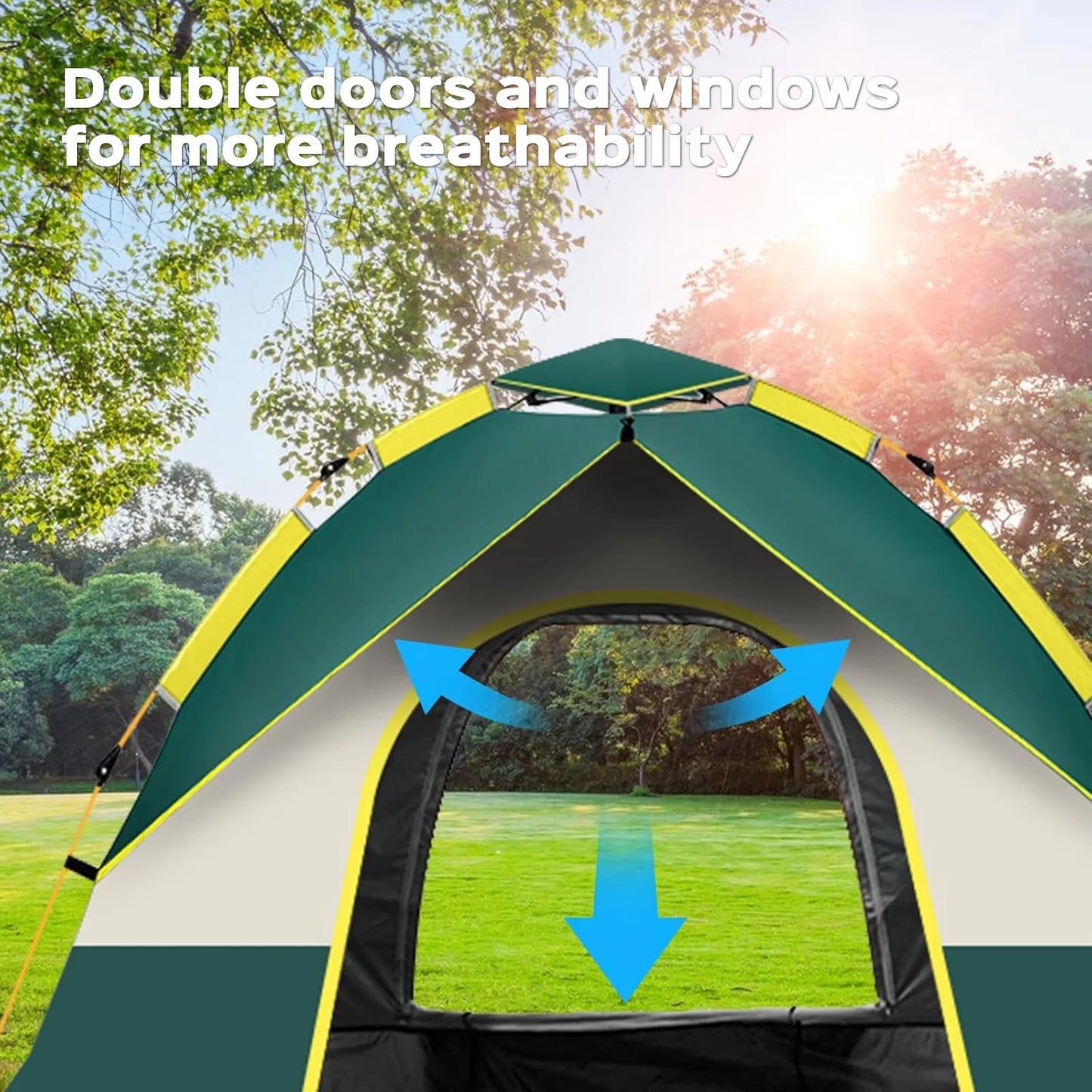 Lovewe Quick Opening Camping Tent Waterproof Windproof Dual Doors Windows Easy Setup Lightweight 2 Person Capacity