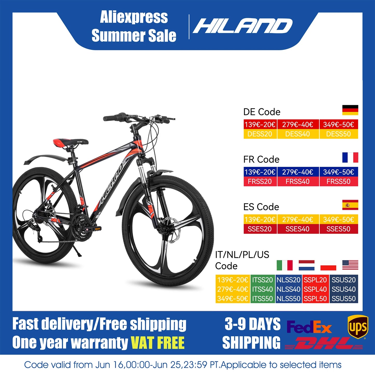 Hiland Mountain Bike Shimano 21 Speed Drivetrain Aluminum Frame 26 Inch Wheels Disc Brake for Men and Women