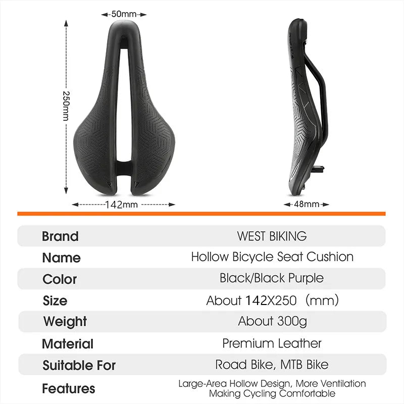 WEST BIKING Ultralight Mountain Bike Saddle MTB Enduro Road Bike Seat PU Leather Hollow Painless Men Saddle Warning Taillight - Get Outside Today 25