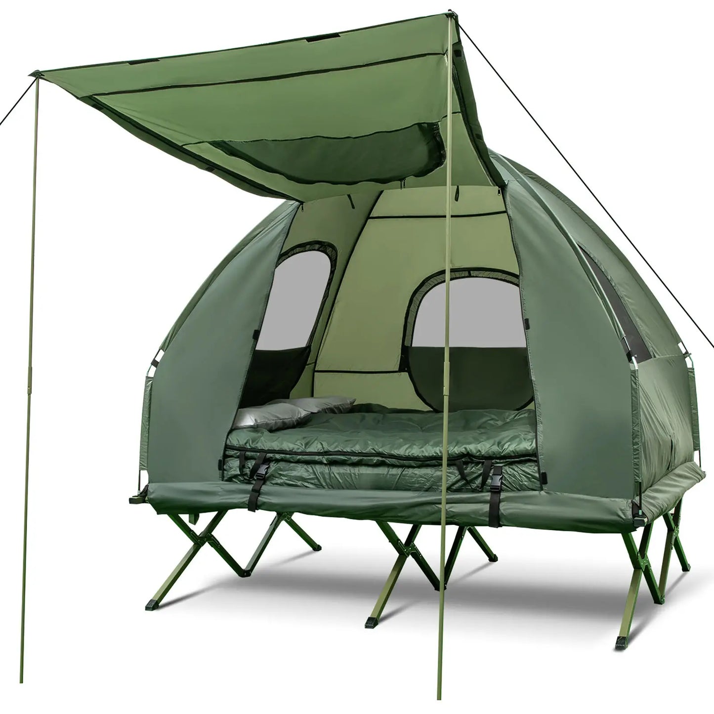 2 Person Compact Portable Tent Camping Cot with Air Mattress and Sleeping Bag