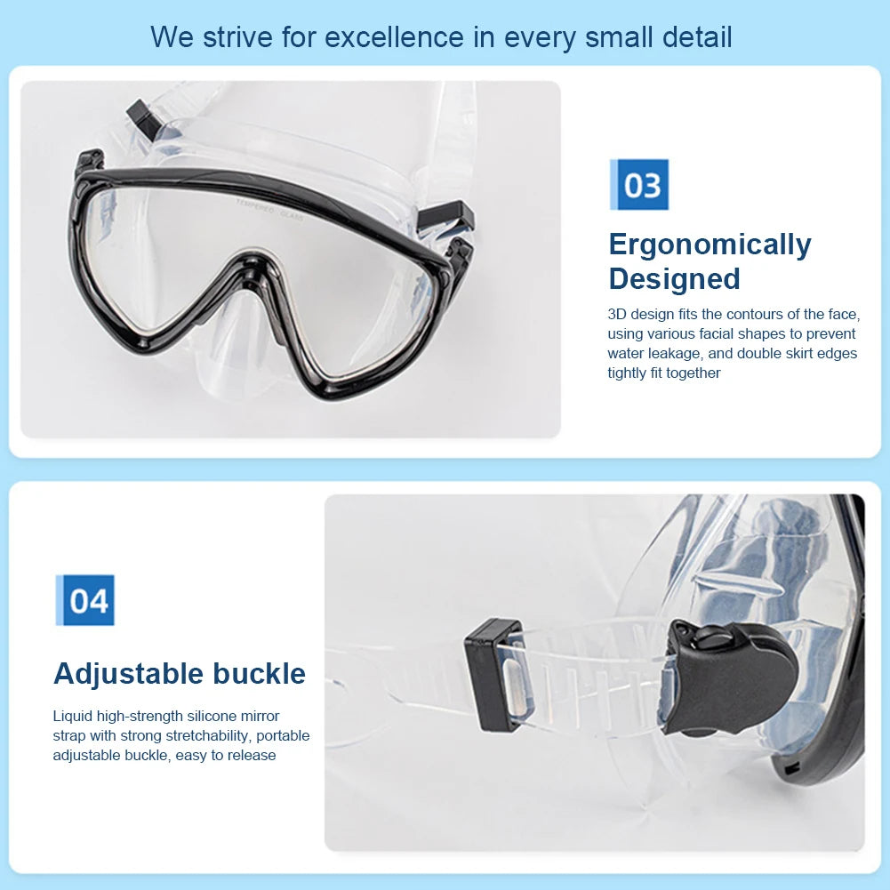 Scuba Diving Mask with Nose Cover Scuba Mask Silicone Skirt Snorkeling Mask Anti-Fog Swimming Goggles for Adults
