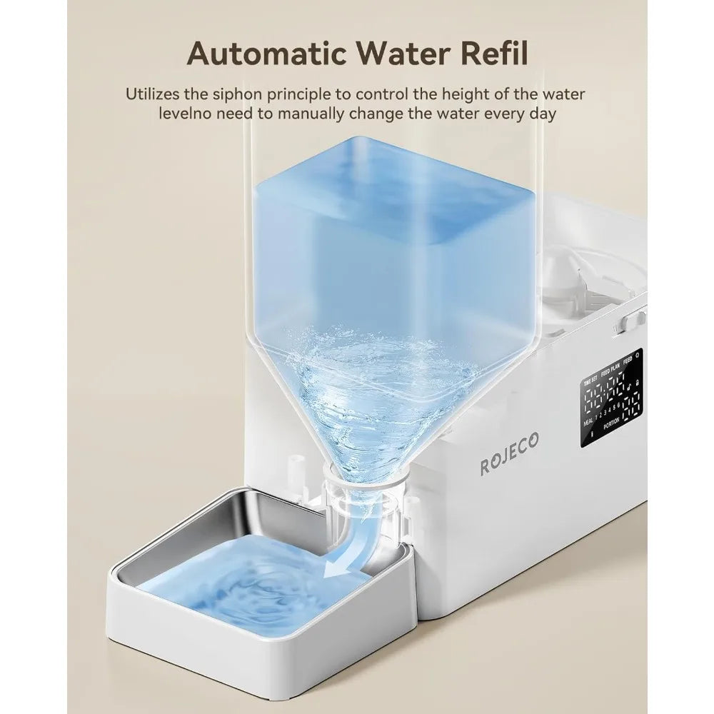 Pet Automatic Cat Feeder and Gravity Water Dispenser 2 in 1 Set Large Capacity 5L Food Feeder and 3.5L Water Fountain