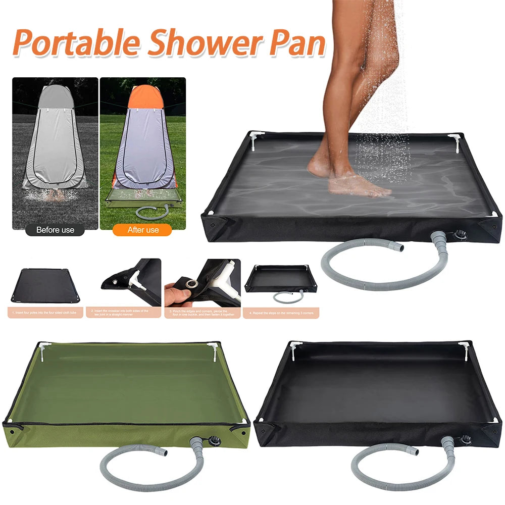 Portable Shower Pan With Drain Hose Camping Tray For RV Use