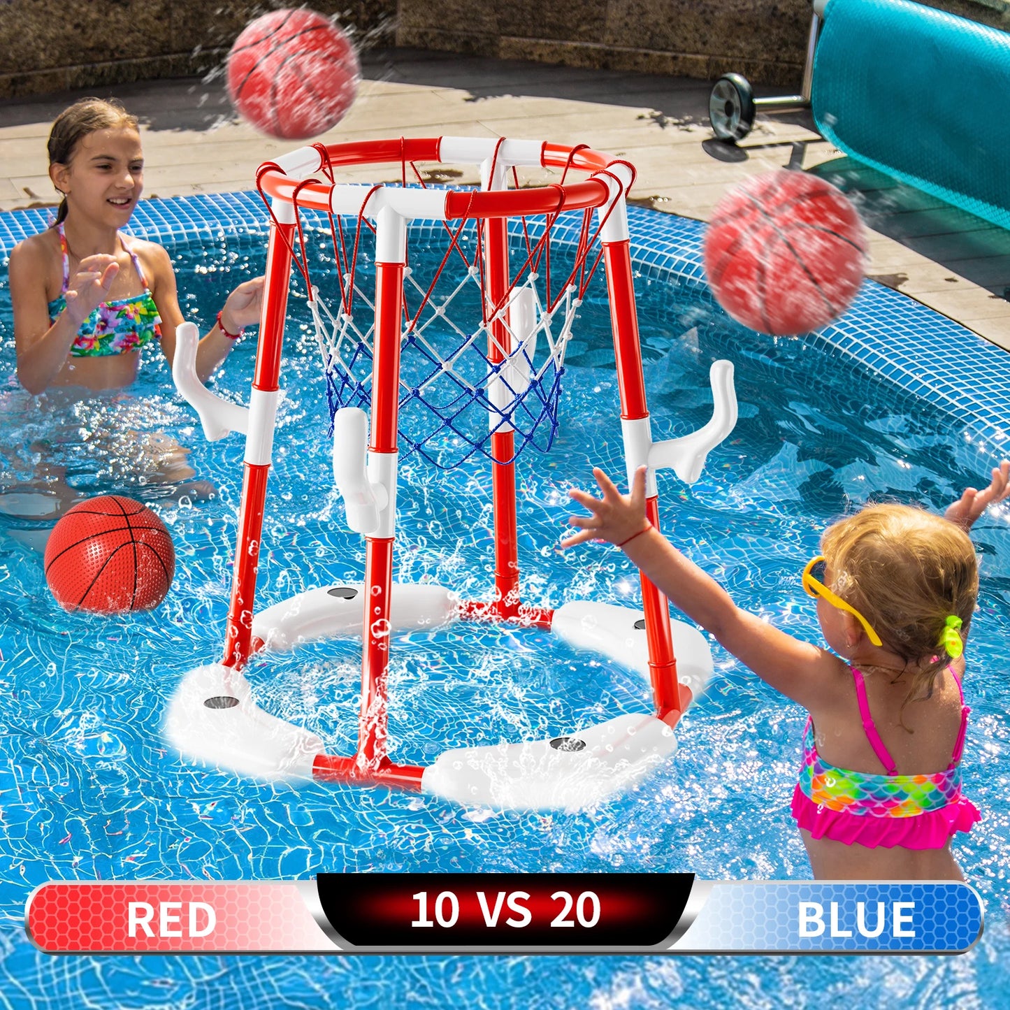 Summer Pool Basketball Hoop Toys Floating Basketball Pool Game Swimming Floats With 4 Balls Outdoor Indoor Water Play Toys