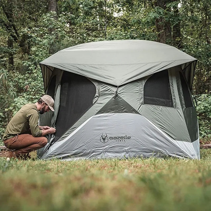 Gazelle Tents T4 Hub Tent Waterproof UV Resistant Easy 90 Second Set Up Removable Floor Ample Storage Options 4 Person