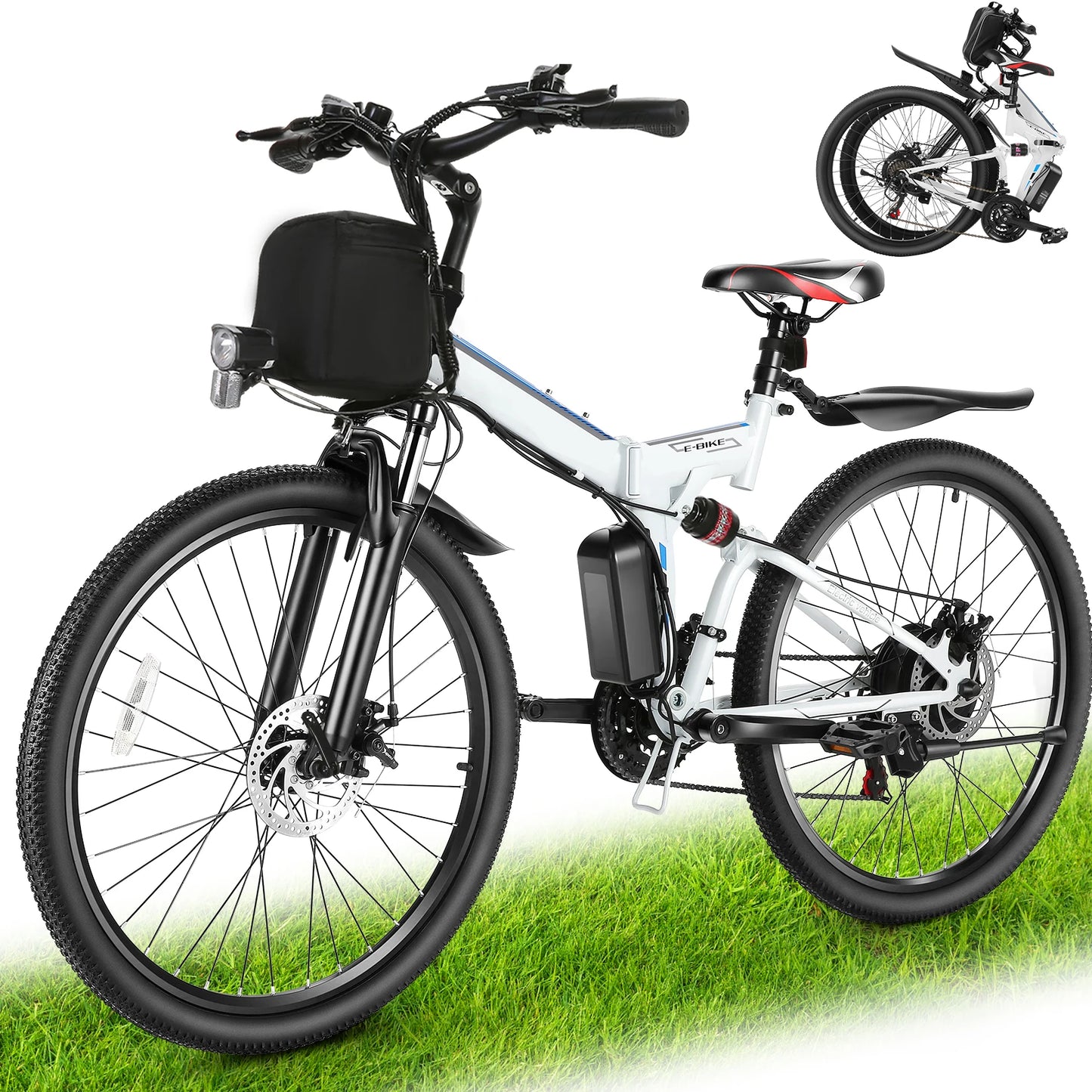 26 Inch Folding Electric Bike for Adults with 500 Watt Motor and 48 Volt Removable Battery Up to 50 Miles Range and Cruise Control