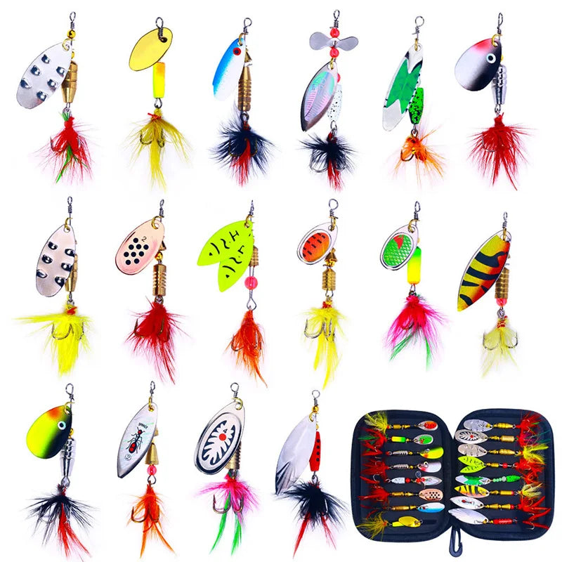 16PCS Fake Bait Spinner Lures Metal Bait Fishing Lure Spinnerbait Bass Trout Salmon Hard Metal Spinner Baits Kit With Tackle - Get Outside Today 25