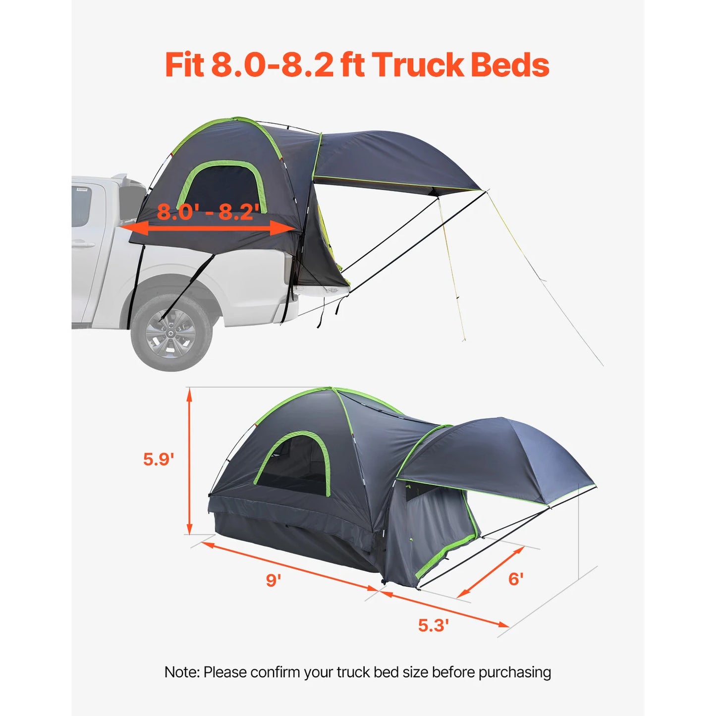 VEVOR Pickup Truck Tent for Camping Waterproof PU2000 2-3 Person Truck Bed Tent with Expandable Awning