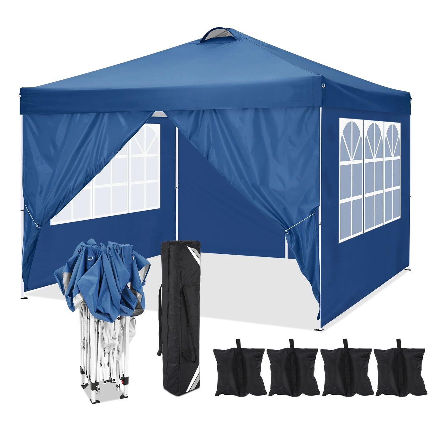 10x10 EZ Pop Up Canopy Tent with 4 Sidewalls Waterproof Outdoor Canopy with Air Vent UPF 50+ Gazebo for Sun Shade Party with 4 Sandbags
