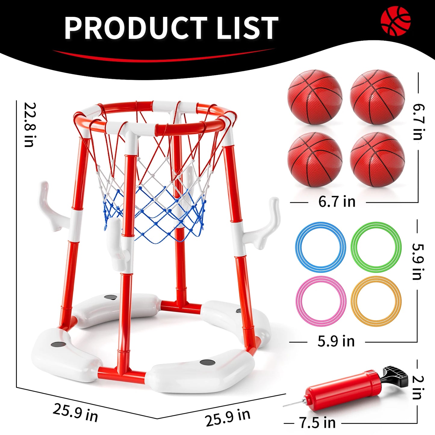 Summer Pool Basketball Hoop Toys Floating Basketball Pool Game Swimming Floats With 4 Balls Outdoor Indoor Water Play Toys