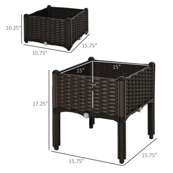 2 Piece Gray Raised Garden Bed with Legs Self-Watering Planter Box for Flowers Herbs and Vegetables