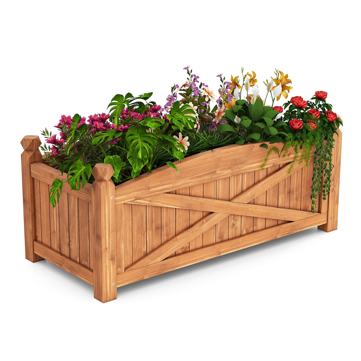 Wooden Raised Garden Bed Elevated Outdoor Planter Box with Drainage Holes for Patio and Balcony