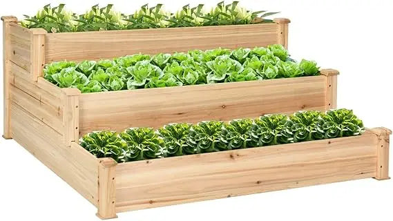 S AFSTAR 3 Tier Raised Garden Bed Wood Elevated Planter Box with 3 Dividable Bed Kit Outdoor Above Ground Garden Beds for Plants