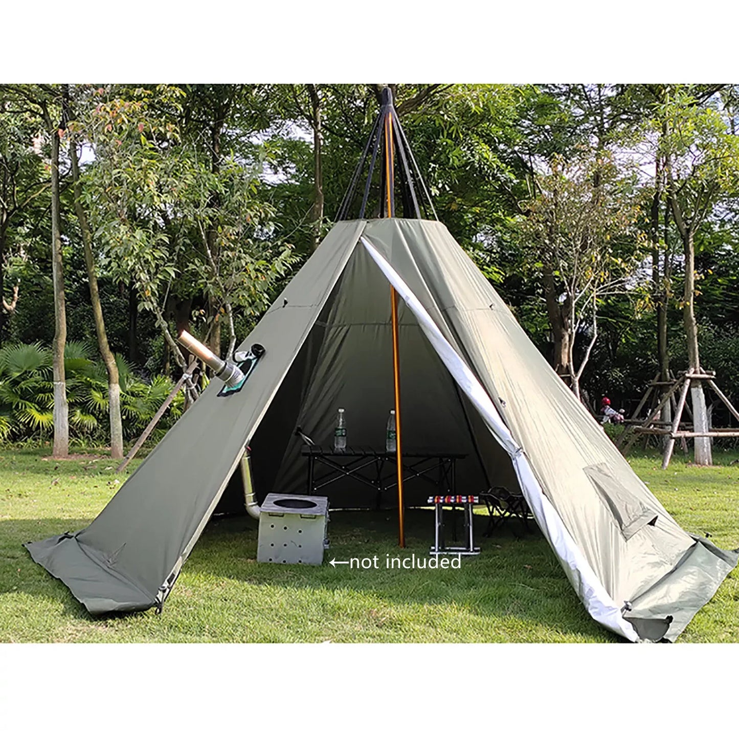 Outdoor Camping Teepee Tent Four Season Waterproof Tent with Two Doors and Breathable Green Design