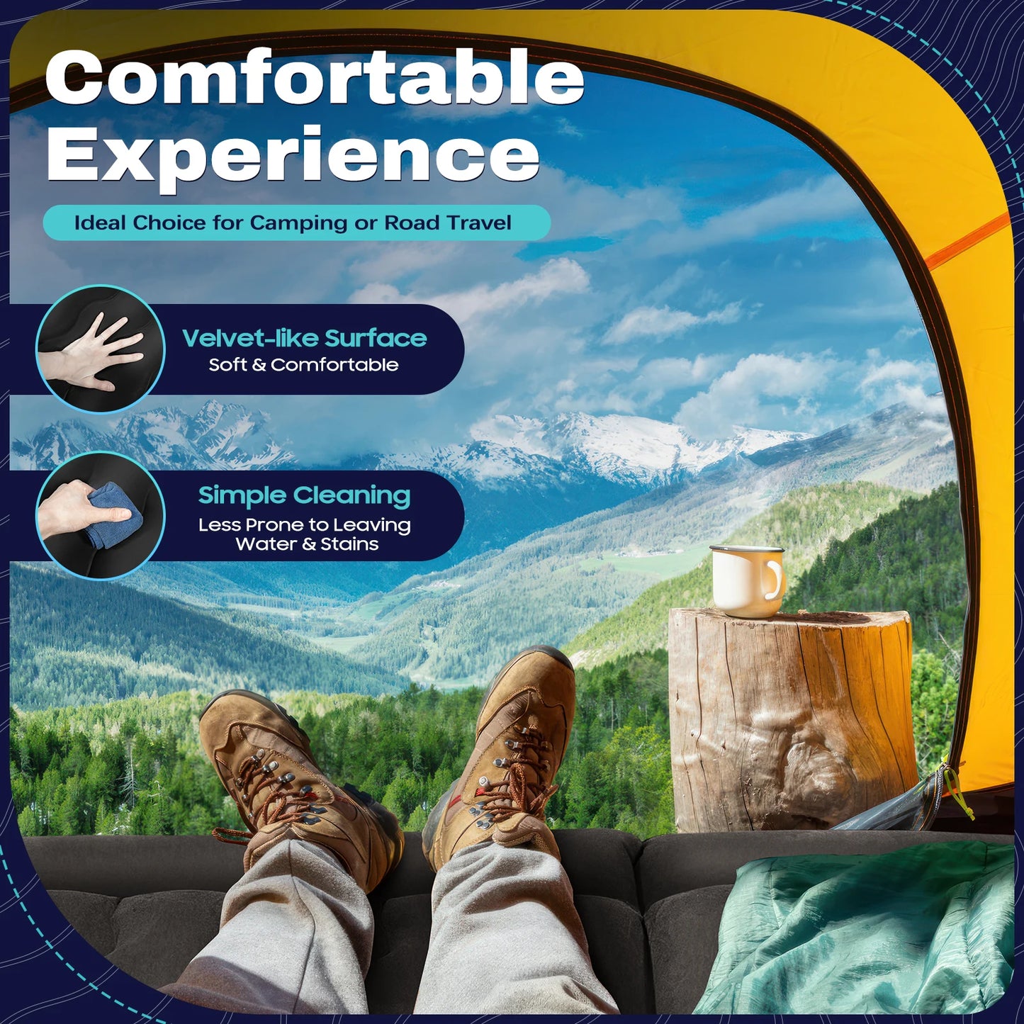 Anti-slip Waterproof Inflatable Mattress Flocking Air Mattress 6 Chamber 1.7*1.2m Outdoor Sleeping Equipment Air Pump Included - Get Outside Today 25