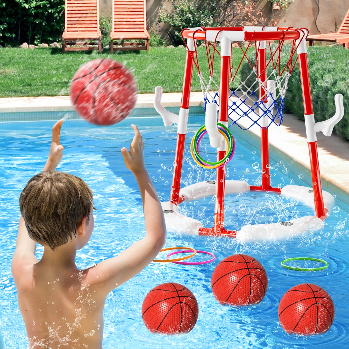 Summer Pool Basketball Hoop Toys Floating Basketball Pool Game Swimming Floats With 4 Balls Outdoor Indoor Water Play Toys