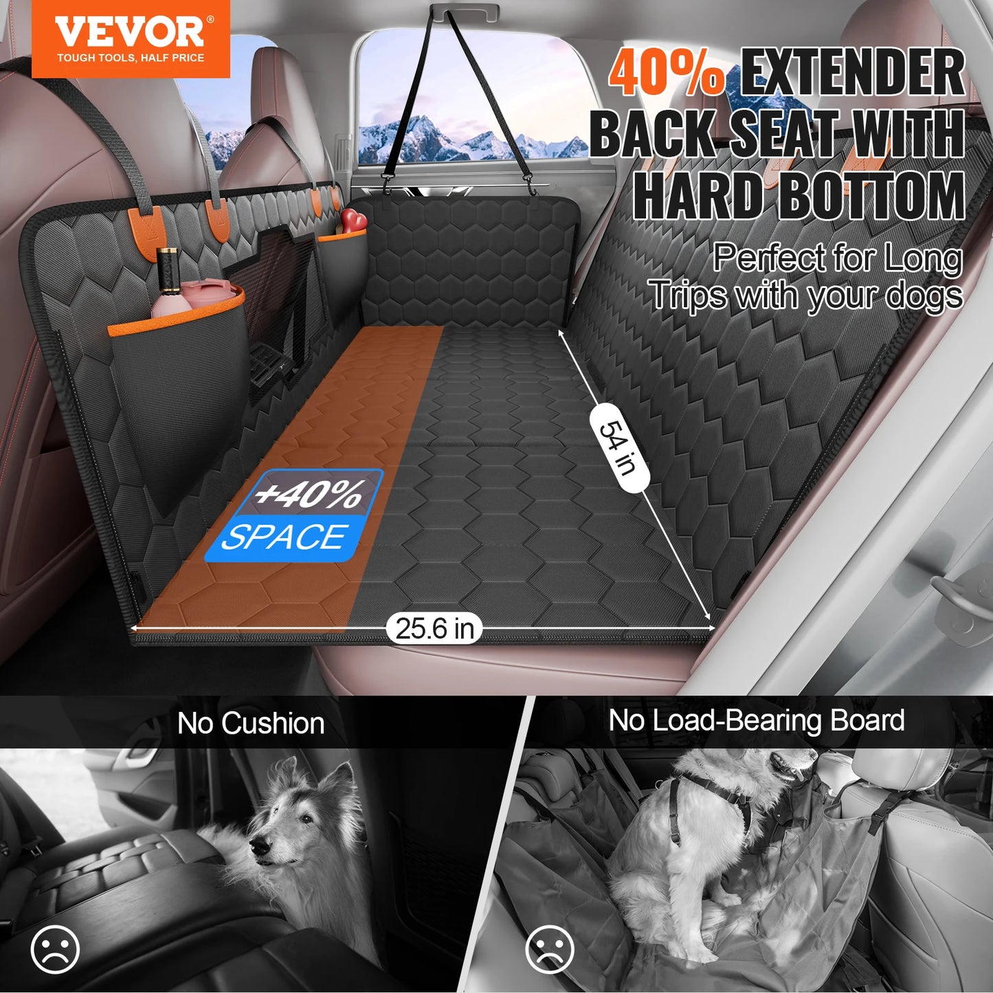 VEVOR Back Seat Extender Dog Car Seat Cover for Back Seat Bed with Mesh Window and Storage Pocket Supports 350lbs Dog Hammock - Get Outside Today 25