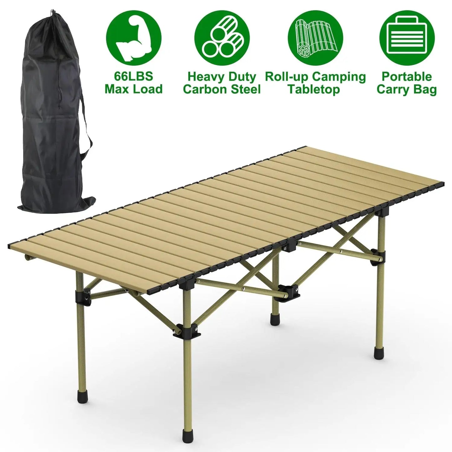 Folding Camping Table Portable Carbon Steel Heavy Duty Foldable Outdoor Use for 4 to 6 Person Grill