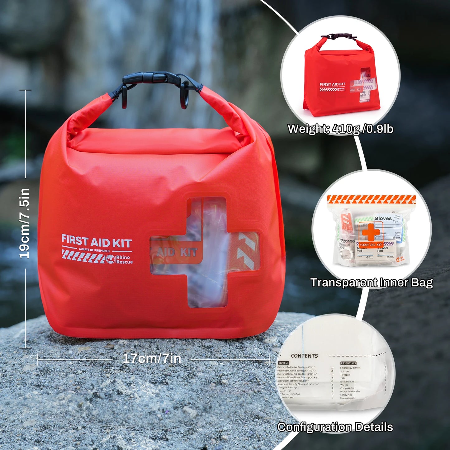RHINO RESCUE Waterproof First Aid Kit, Lightweight Boat Dry Bag, Emergency Survival Supplies for Outdoor Kayak Floating Swimming - Get Outside Today 25
