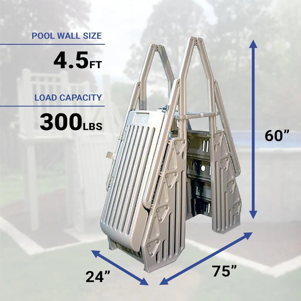 24 Inch Double Pool Step Ladder with Gate Adjustable Stair Entry System with Handrails for Above Ground Swimming Pools Taupe