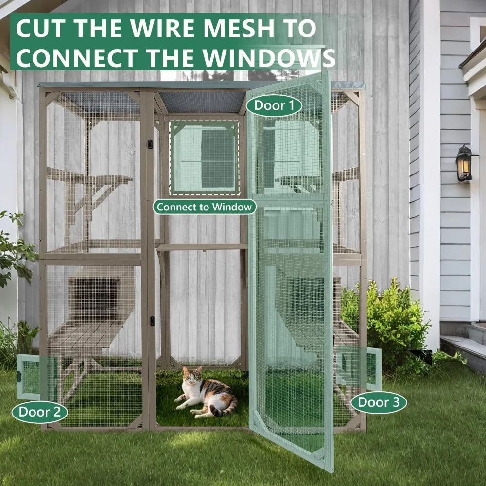 Outdoor Catio Enclosure Large Kitty Cage With 5 Platforms